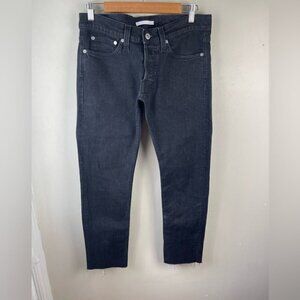 Helmet Lang black UNISEX mid rise button fly raw hem straight leg jeans M/32W/29